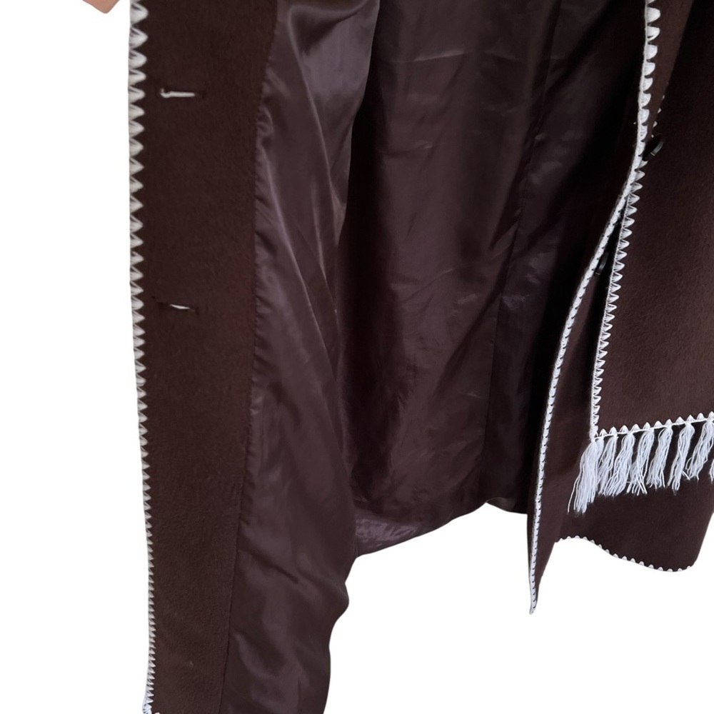 4th and Reckless Fable Chocolate Brown Contrast Stitch Longline Scarf Coat Large - Picture 8 of 12